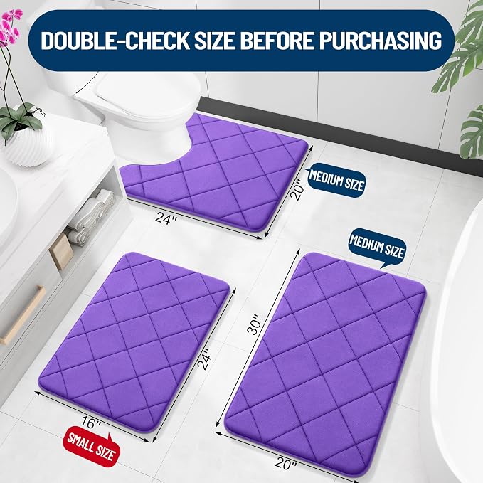 OLANLY Memory Foam Bath Mat 59x24, Ultra Soft and Absorbent Bathroom Rugs | Purple, Quick Dry, Machine Washable Shower Bath Rugs, Comfortable Bath Carpet for Bathroom Floor, Tub and Shower