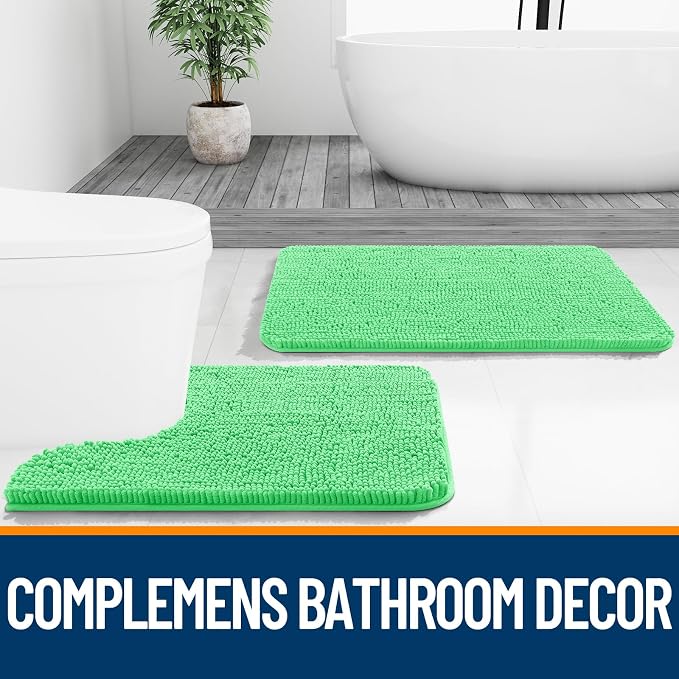 OLANLY Bathroom Rugs 30x20, Extra Soft Absorbent Chenille Bath Rugs | Mint Green, Quick-Drying Rubber Backing, Machine Washable Bath Mat for Bathroom Floor, Tub and Shower, Home Decor Accessories