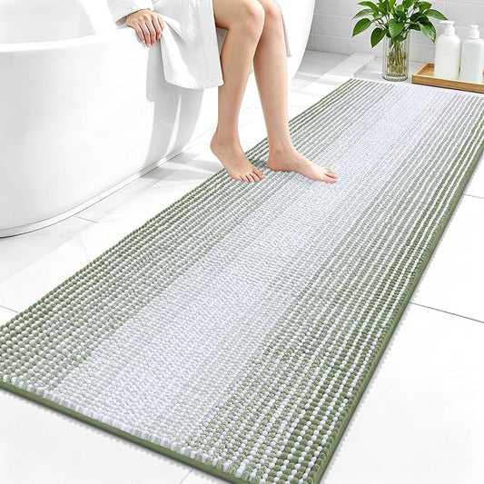 OLANLY Bathroom Runner Rugs 59x24, Chenille Striped Bath Rugs, Sage Green | Extra Soft Absorbent, Rubber Backing, Machine Wash Dry, Bath Mats for Bathroom Floor, Tub and Shower, Home Decor Accessories