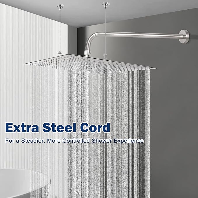 NearMoon Rain Shower Head, High Flow Stainless Steel Square Rainfall Shower, Waterfall Bath Shower Body Covering, Ceiling or Wall Mount (16 Inch, Brushed Nickel)