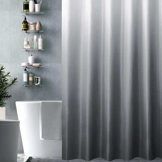 Grey Ombre Fabric Shower Curtain for Bath Decor, 72 x 72 | Gray Gradient Fabric Shower Curtain, Cloth-Textured Bathroom Curtains Shower Set, Water Repellent and Machine Washable