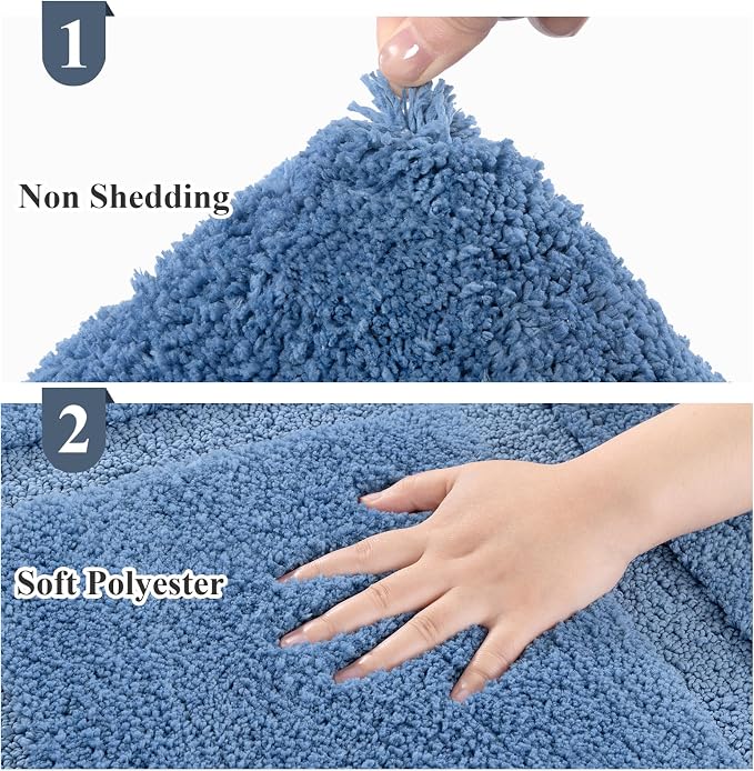 SHACOS Soft Microfiber Bathroom Rugs Set of 2 Pieces, Blue | 47x20 + 32x20, Absorbent Plush Bath Rugs, Non Slip Washable Shaggy Bath Mats, Fluffy Bathroom Runner Floor Mats Shower Rug