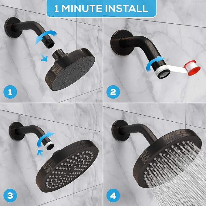 SparkPod Rain Shower Head, 6 Inch Round, Vintage Oil-Rubbed Bronze Finish | High Pressure Shower Heads, 90 Nozzles, Adjustable Showerhead, No Tools Needed, Universal Connection