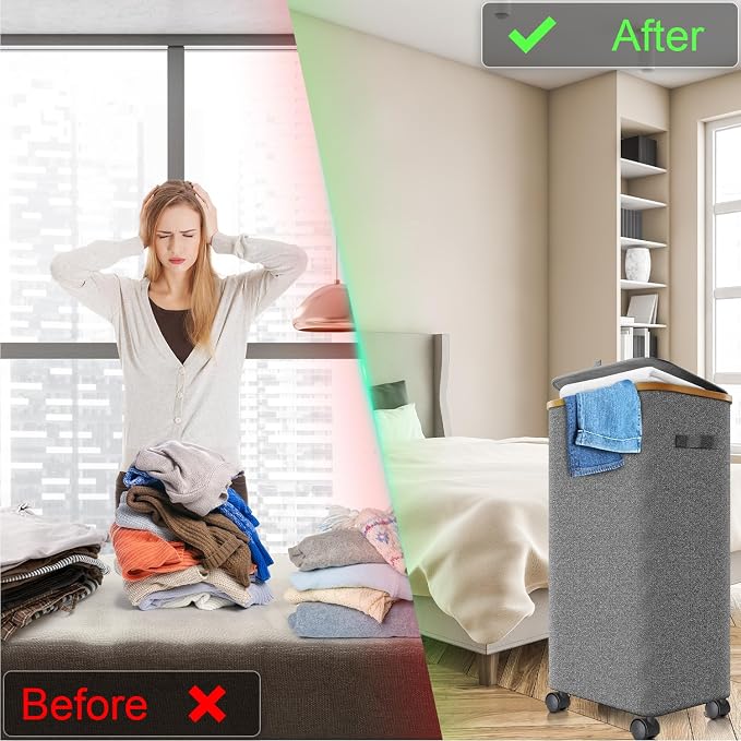 Laundry Hamper with Wheels, 75L Rolling Laundry Basket with Lid | Clothes Hampers for Laundry with Inner Bag, Dirty Clothes Hamper for Bedroom, Dorm, Bathroom, Laundry Room