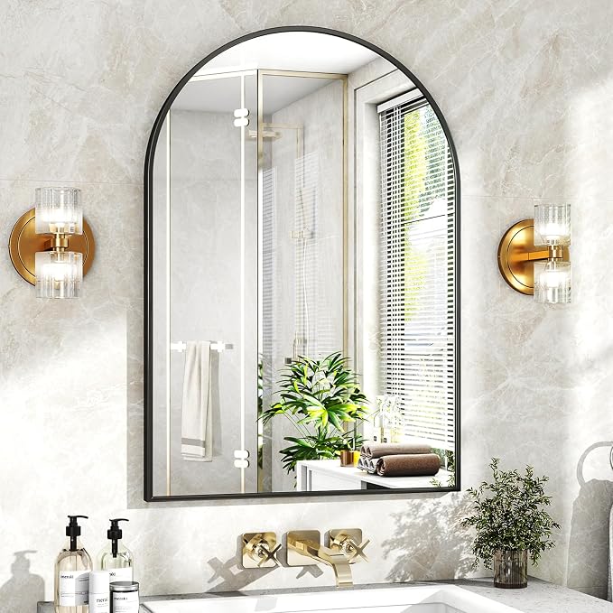 XRAMFY 24"x36" Black Arched Bathroom Mirror - Wall Mirror for Bedroom | Metal Frame Vanity Mirror, Dresser Mirror, Arch Decorative Mirrors for Living Room, Bedroom, Entryway, Mantle
