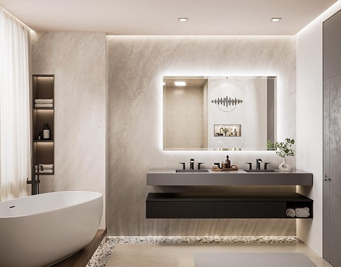 60 x 40 Oversized Backlit Mirror Bathroom, LED Vanity Mirror with Beveled Edge, Safe Tempered Glass, 3 Color Temperature, Anti-Fog, Dimmable, Memory Function, Wall-Mounted Vanity Mirrors