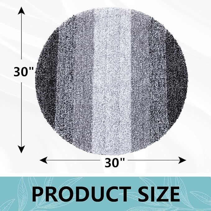 Arotive Microfiber Bathroom Rugs, Shaggy Soft and Absorbent Bath Rug, 30x30 | Black, Rubber Backing Thick Plush Machine Washable Dry Bath Mats for Bathroom, Tub and Shower, Round
