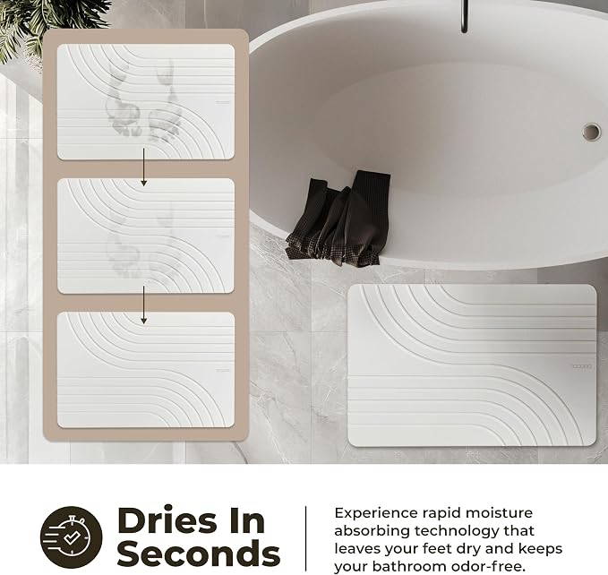 Stone Bath Mat Diatomaceous Earth Shower Mat Non-Slip Super Absorbent Diatomite Stone Bath Mats for Bathroom Floor Quick Drying Natural Easy to Clean (23.5 x 15) - Sandstone, 2pcs