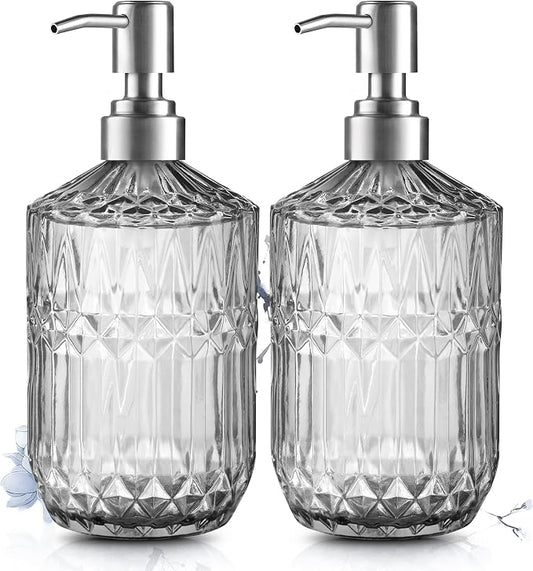 Kaishun Refillable Glass Soap Dispenser (2PC) for Hand Soap & Lotion, Clear