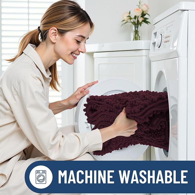 Smiry Bathroom Rugs 30X20, Extra Soft Rubber Backing Chenille Bath Mats | Black Cherry Machine Washable Non Slip Quick Dry Bath Mats for Bathroom Floor, Tub, Shower, Home Decor Accessories
