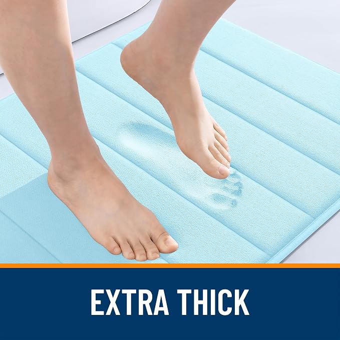 OLANLY Memory Foam Bath Mat 35x24, Super Soft and Absorbent Bathroom Rugs | Sky Blue, Quick Dry Bath Rug, Machine Washable Shower Floor Mats, Bathmat Carpet for Bathroom Floor, Tub and Shower