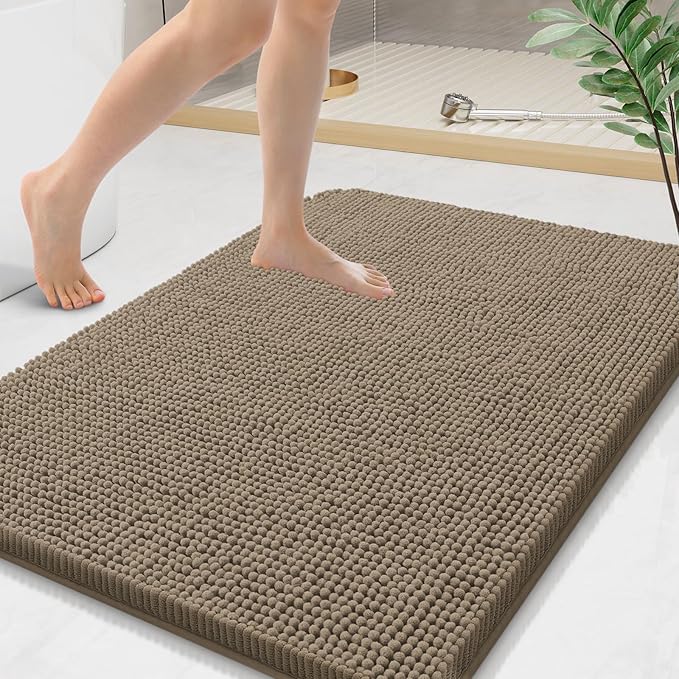 Arotive Bathroom Rugs 36x24, Soft Absorbent Shaggy Chenille Bath Rugs | Camel, Machine Washable Rubber Backing Bath Mats for Bathroom Floor Tub and Shower Home Decor Accessories