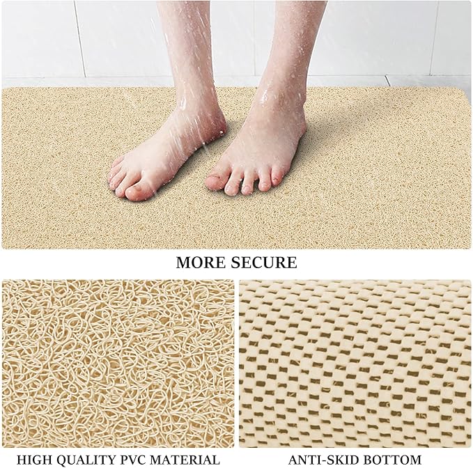 LuxStep Shower Mat Bathtub Mat Non-Slip Bath Mat with Drain, Quick Drying | 24x24 inch PVC Loofah Bathmat for Tub,Shower,Bathroom,Khaki