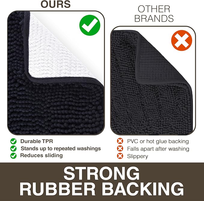 Neater Home Plush Bathroom Rugs 30x20 Thick Chenille Quick Dry Microfiber Absorbent Bath Mat, Soft Bath Rugs, Machine Washable Bathroom Floor Mat for Tub Shower Sink, Home Decor Accessories, Black