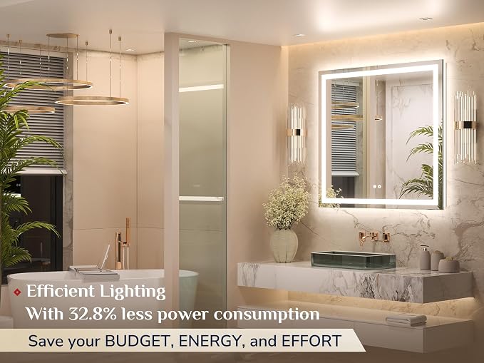 Keonjinn 36x36 Inch LED Bathroom Mirror with Lights, Frontlit & Backlit | HD Tempered Grass, 3-Color Temperature & Stepless Dimmable Lighting, Fast & Safe Defogging, Effortless Installation