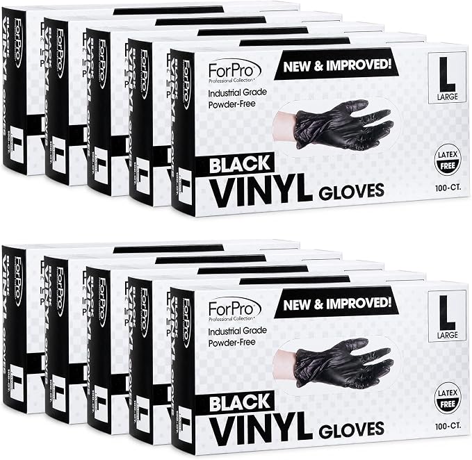 ForPro Disposable Vinyl Gloves, Industrial Grade, Powder & Latex Free, Non-Sterile, Food Safe, 2.75 Mil Palm, 3.9 Mil Fingers