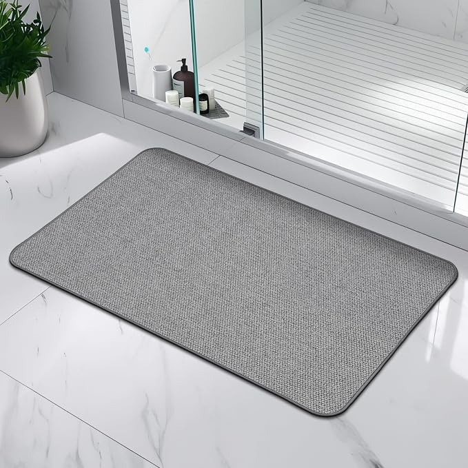 HOMTEB Bathroom Rugs Sets 2 Piece, Thin Bath Mat Absorbent Quick Dry, Machine Washable, Rubber Backing for Non Slip, Low Pile Cozy Cloth Bathroom Rug Set for Tub/Sink/Shower (27"x17" & 30"x19", Gray)