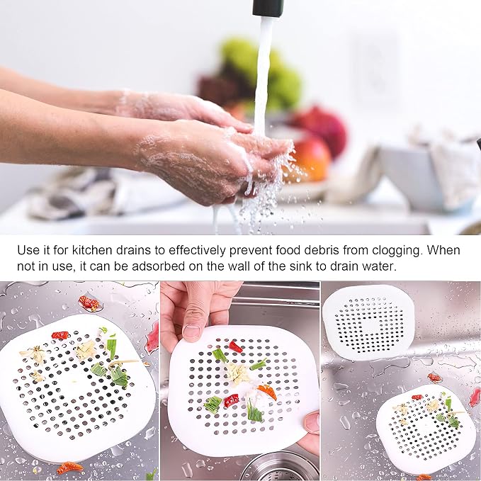 2 Pieces Shower Drain Hair Catcher Bathtub Stopper Home Drain Protectors Drain Cover with Sucker Water Trap Sink Cover for Bathroom Bathtub and Kitchen (White,White)