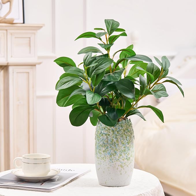 K&Y Realistic Artificial Potted Plants Olive Wild Fern Berry Decor Low Maintenance Faux Greenery Indoor Fake Plants for Home Office Bathroom Kitchen Desk Shelf (Green Flower vase Potted Plant)