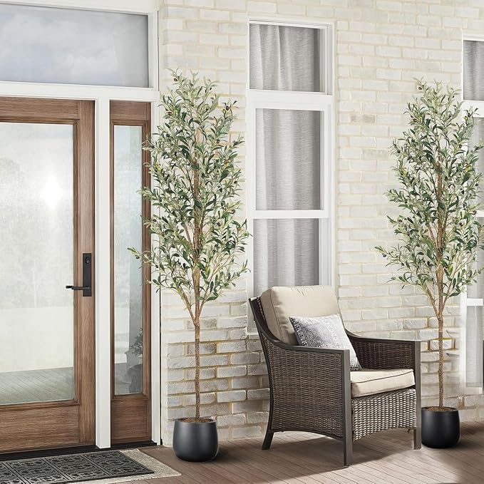 Artificial Fake Olive Tree 7FT 2Pack Faux Olive Tree for Home Decor | Faux Artificial Plants Indoor Fake Potted Plants with Natural Olive Branches and Realistic Leaves for Living Room Decor