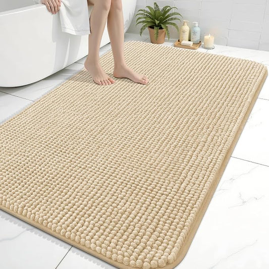 Arotive Chenille Bathroom Rugs 59x35, Soft Absorbent Bath Mat, Beige | Rubber Backing, Machine Washable Dry Bath Mats for Bathroom Floor, Tub and Shower, Home Decor Accessories