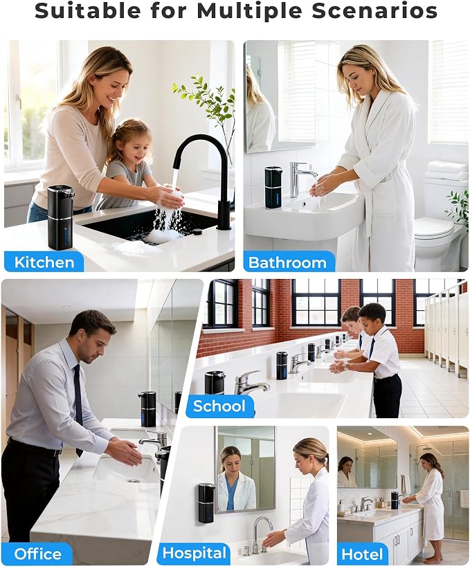 2 Pack Automatic Soap Dispenser Touchless, Rechargeable | Liquid Soap Dispenser 9 Adjustable Levels,13.5oz/400mL,IPX5 Waterproof, Wall Mounted or Countertop for Kitchen & Bathroom