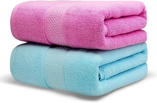 Cotton Bath Towels Set, 2-Piece Set(27x55 Inches) Super Absorbent Quick Drying, Soft,Suitable for Bathroom, spas, Gyms,Gift(Rose Pink,Sky Blue)