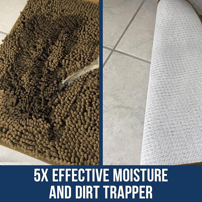 Muddy Mat® | Chenille Bathroom Rugs Quick Dry Microfiber Mats Non Slip Washable, Extra Thick, Soft and Highly Absorbent Bath Mats for Bathroom, Kitchen, and Shower Floor - Beige 18"x28"