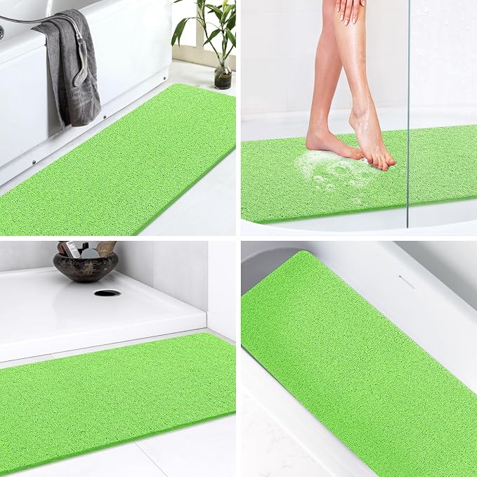 LuxStep Shower Mat Bathtub Mat,Non-Slip Bath Mat with Drain, Quick Drying | 24x36 inch, PVC Loofah Bathmat for Tub,Shower,Bathroom,Grass Green