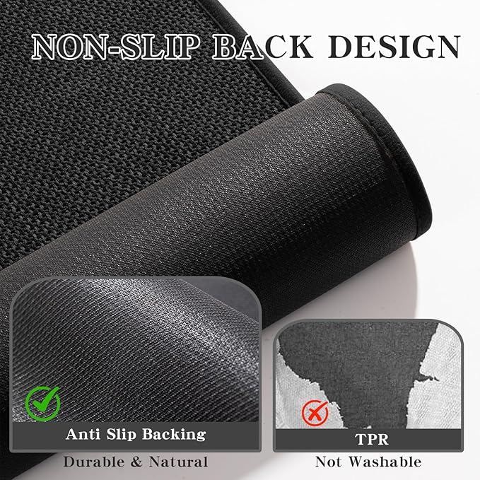 Bathroom Rugs Mat 47x17, Ultra Thin Non Slip Bath Mat Runner Quick Dry Absorbent Bath Mat for Bathroom Floor, (Black, 47"x17")