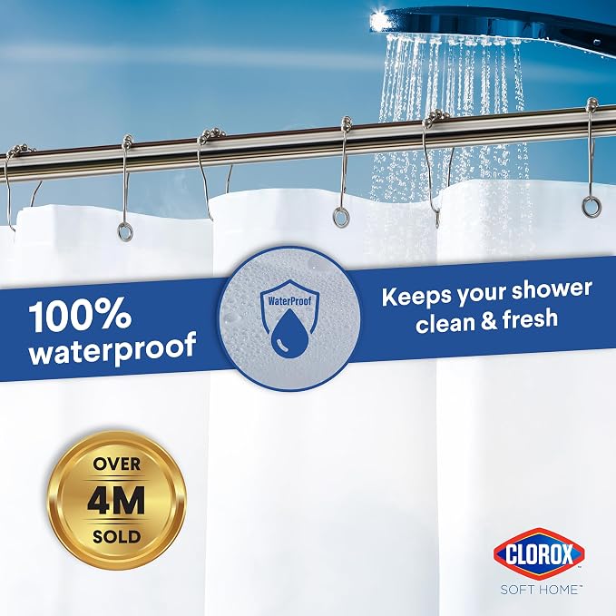 Clorox Shower Curtain Liner, Premium Medium-Weight Durable Waterproof 6g PEVA for Bathroom with Weighted Magnets, Standard Size 72" x 72", Frosty 1 Pack