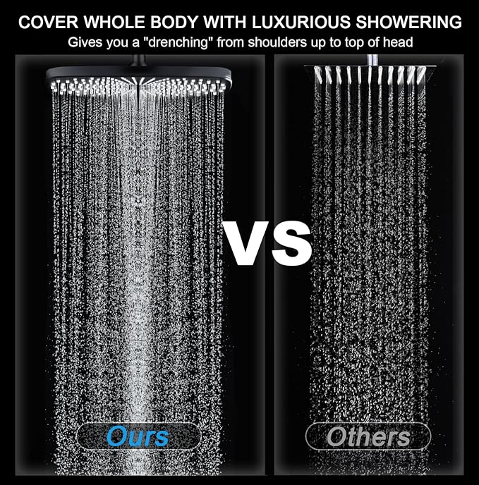 12" High Pressue Rain Shower Head with Handheld, 9 Sprays Hand Showerhead | Shower Heads with Handheld Spray Combo, Dual Head, Built-in Magnetic Docking, Power Jets, 59" Shower Hose, Black 1.8GPM