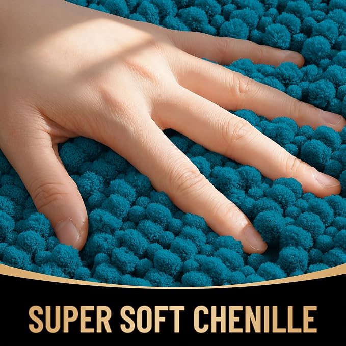 OLANLY Thick Chenille Bathroom Runner Rugs Mats 47x20, Peacock Blue | Soft Absorbent Bath Rugs, Rubber Backing, Machine Wash Dry, Bath Mats for Bathroom, Tub and Shower, Home Decor Accessories