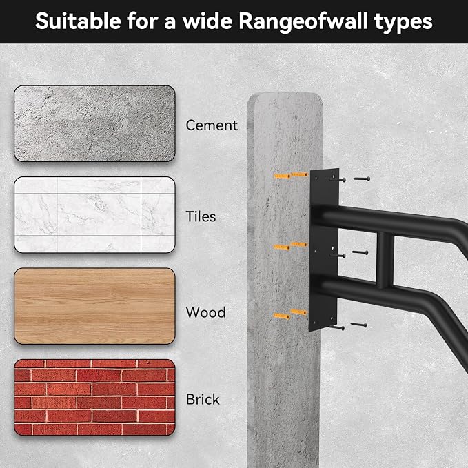 Handrail for Outdoor Grab Bar Frossvt Wall Mount Handrail, 25.8'' Garage, Porch, Garden 1 to 3 Steps Stairs Black