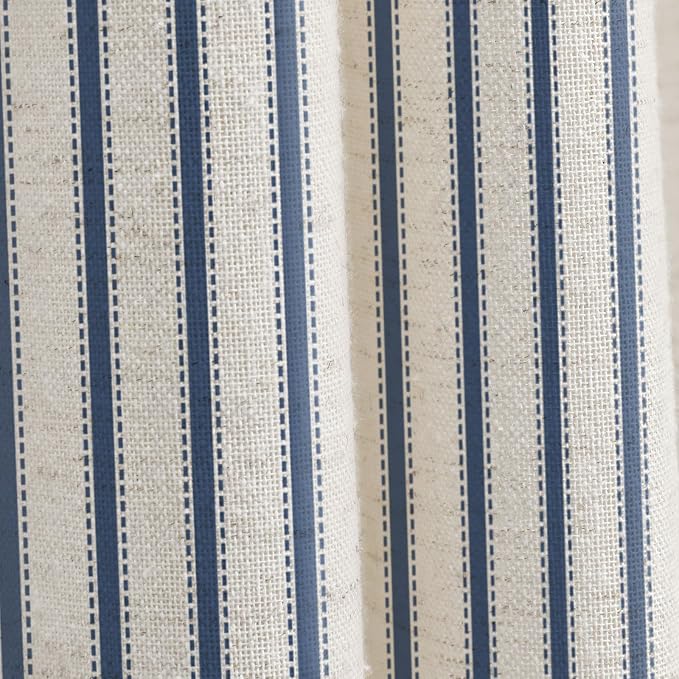 Farmhouse Striped Shower Curtain Navy Blue Vintage Linen Curtain 72W X 72L | Striped Shower Curtains with Linen Texture for Bathroom Decor