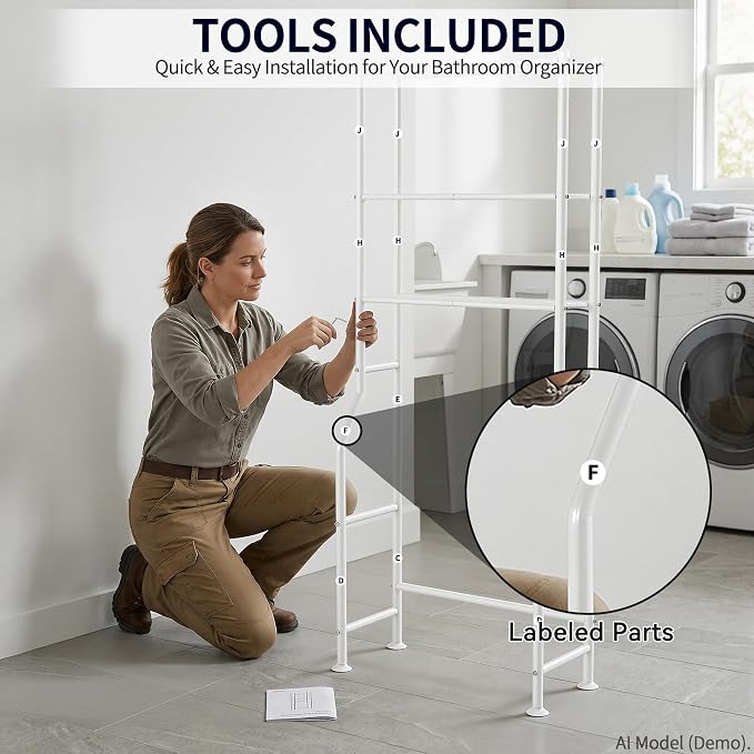 3-Tier Over The Toilet Storage, Freestanding Metal Bathroom Shelves, Space Saver Above The Over Toilet Storage Shelf for Bathroom (White)