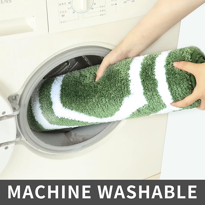 COSY HOMEER Non-Slip Bath Mat Extra Thick Absorbent Plush Washable | 20"x32" White/Green Non-Slip Extra Thick Plush Absorbent Machine Washable Bath Mat Bathroom Rug Floor Tub Shower