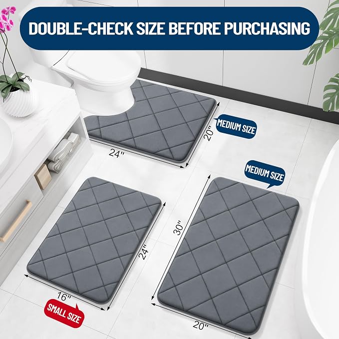 OLANLY Memory Foam Bath Mat 44x24, Ultra Soft and Absorbent Bathroom Rugs | Dark Grey, Quick Dry, Machine Washable Shower Bath Rugs, Comfortable Bath Carpet for Bathroom Floor, Tub and Shower