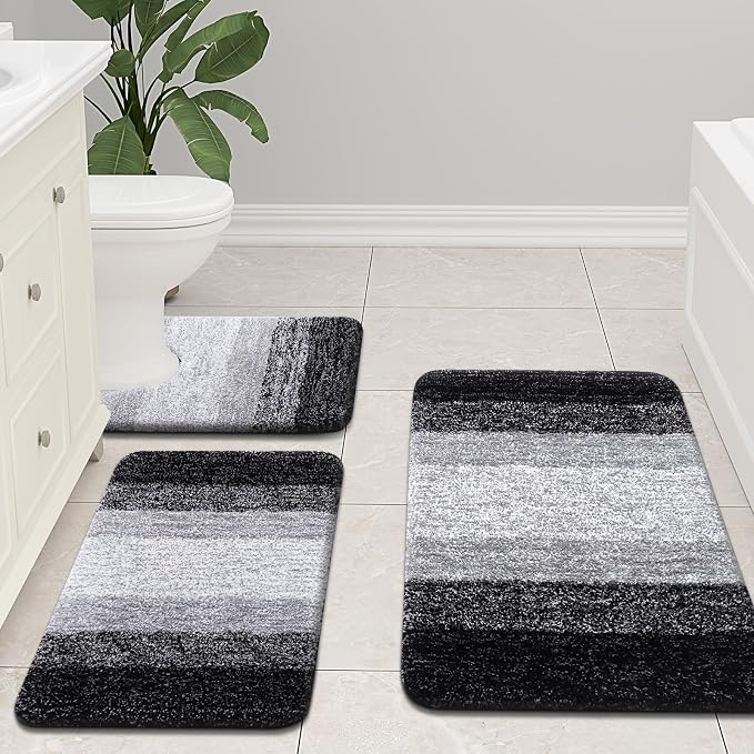Arotive Microfiber Bathroom Rugs, Shaggy Soft Absorbent Bath Rug, 59x17 | Black, Rubber Backing Thick Plush Machine Washable Dry Bath Mats for Bathroom, Tub and Shower, Rectangular