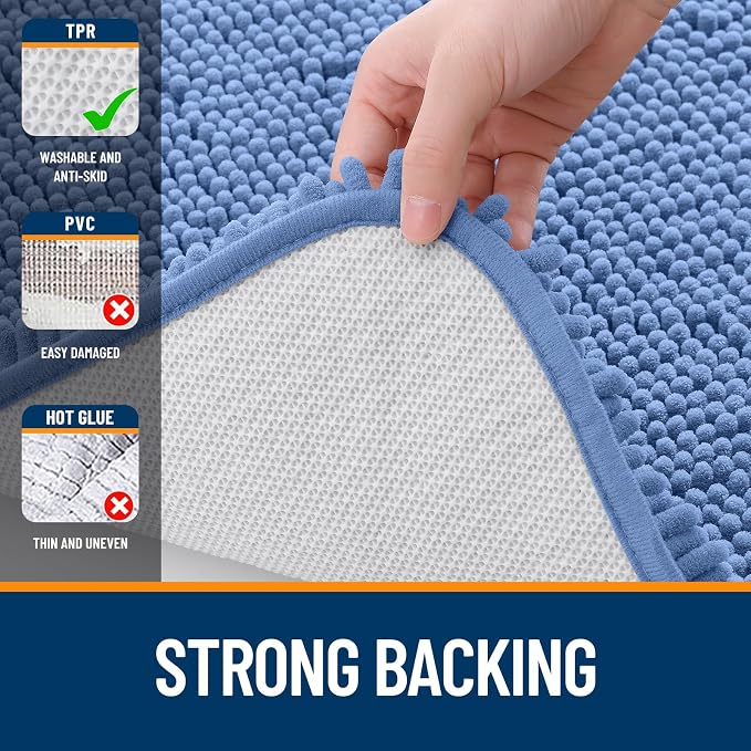 OLANLY Bathroom Rugs 30x20, Extra Soft Absorbent Chenille Bath Rugs | Cornflower Blue, Quick-Drying Rubber Backing, Washable Bath Mat for Bathroom Floor, Tub and Shower, Home Decor Accessories