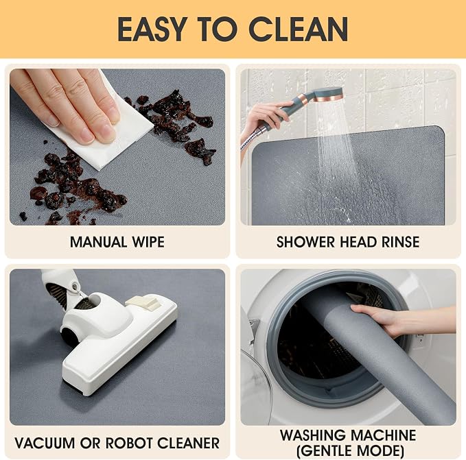 Non Slip Bath Mat, Thin Bathroom Rugs Fit Under Door, Quick Dry Bath Mats, Machine Washable Bath Rugs for Bathroom, Bathtub & Kitchen, Bathtub, Grey/Solid/24 x17+48"x20"
