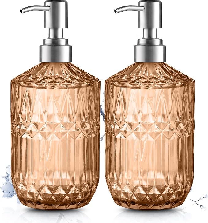 Kaishun Refillable Glass Soap Dispenser (2PC) for Hand Soap & Lotion,Orange