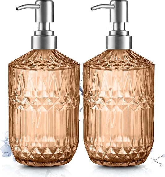 Kaishun Refillable Glass Soap Dispenser (2PC) for Hand Soap & Lotion,Orange