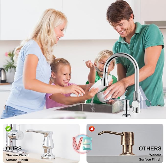 Kitchen Sink Soap Dispenser Chrome, G086C-G | Chrome Under Sink Soap Dispenser with 40" Silicone Extension Tube, Say Goodbye to Frequent Refills