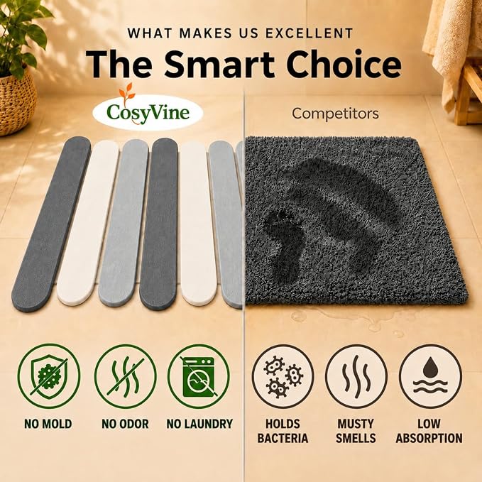 Foldable Stone Bath Mat for Bathroom - Quick Drying | Foldable earth bath mat, stone shower mat and kitchen drying mat. Dries in seconds, non slip, folds flat.