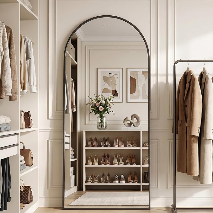 Full Length Mirror, 71" x 28" Arched Full Body Mirror Large Standing Floor Mirrors, Mirrors for Bedroom, Bathroom, Living Room Standing or Wall Leaning, Black