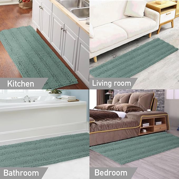 Turquoize Bathroom Runner Rug Extra Long Chenille Area Rug Non-Slip Bath Room Rug Shag Shower Mat Blue Rugs Kitchen Rugs Washable Bath Mats for Bathroom 59 x 20 inches, Duck Eggshell Blue