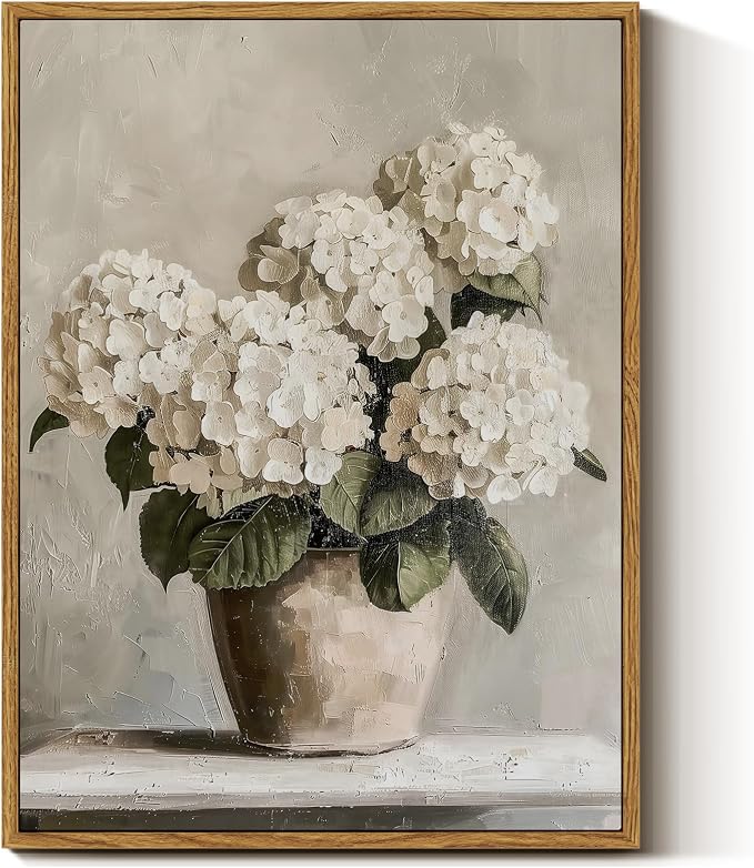 InSimSea Framed Canvas Wall Art Vintage Decor, Hydrangea Floral Pictures Bathroom Wall Decor Aesthetic, Living Room Bedroom Flower Home Retro Decorations, 12x16inch