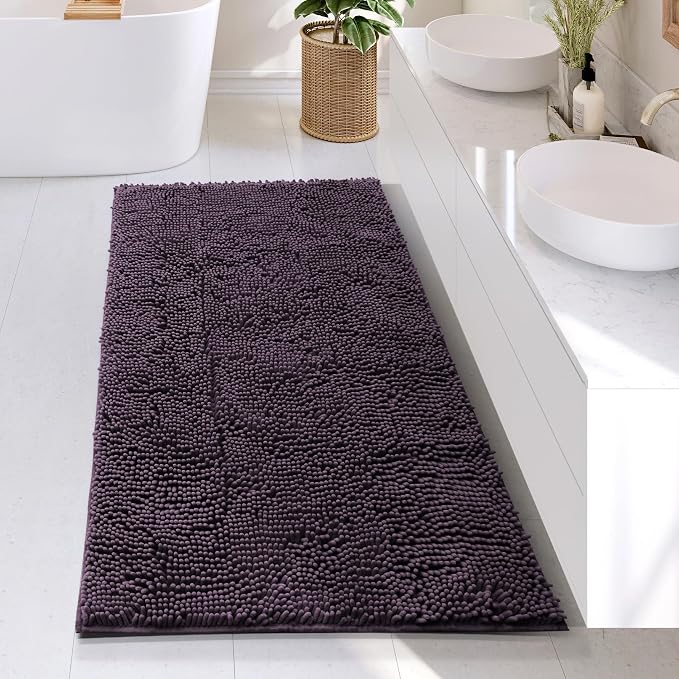 Hearth & Harbor Bathroom Rugs, Chenille Bath Mat - Machine Washable Bath Mats for Bathroom Non-Slip Backing Rubber, Quick Dry Bathroom Mat