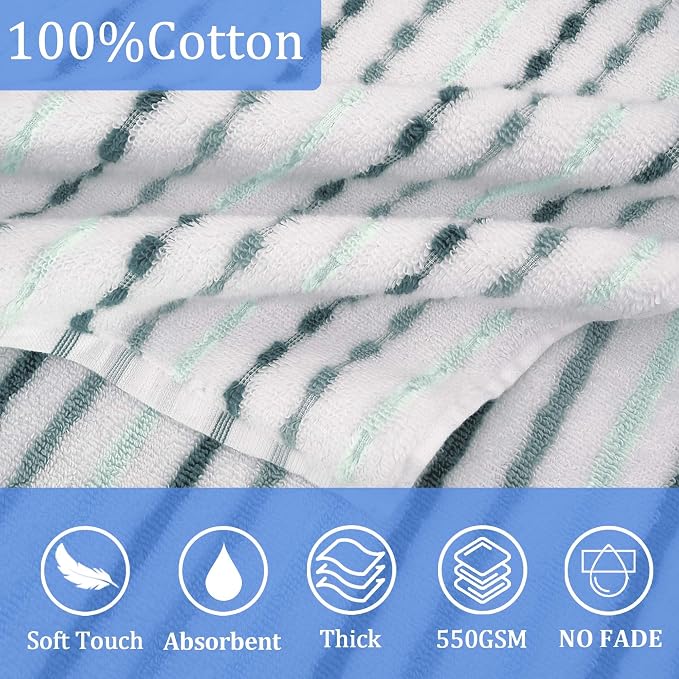VOOVA & MOVAS Kids Hooded Bath Towel, 6-10 Years, 100% Cotton, White Green | Dotted Plaid Pattern, Ultra Thick Fabric, Strong Absorbency for Bath and Beach Trips